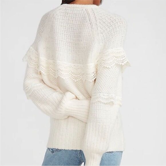 EXPRESS Tiered Lace Ribbed Wool Blend Sweater Pullover - Picture 5 of 13